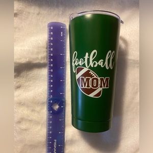 FootBall Mom tumbler. New with tag. 7 1/2 in tall. Green